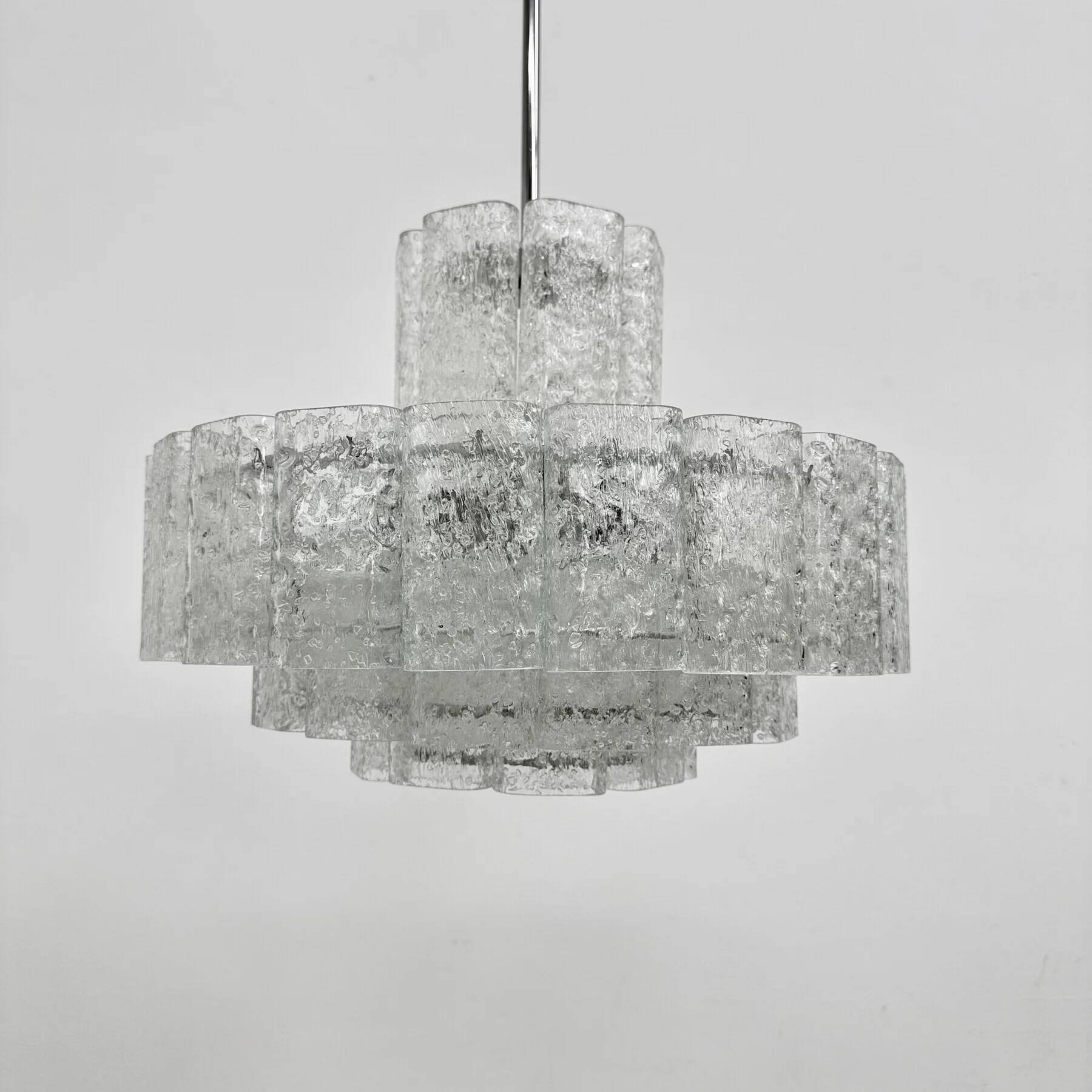 Mid-century design Doria Leuchten glass chandelier, 1970s