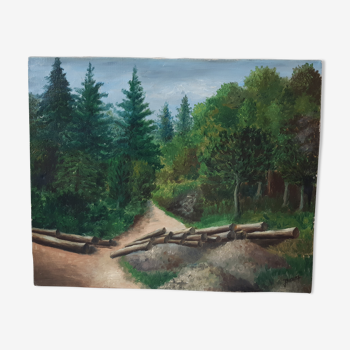 Tableau huile sur toile paysage forêt signé années 30