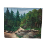 Oil painting on canvas forest landscape signed 30s
