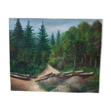 Tableau huile sur toile paysage forêt signé années 30