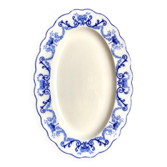 Sarreguemines oval dish in blue earthenware, "Basket" service