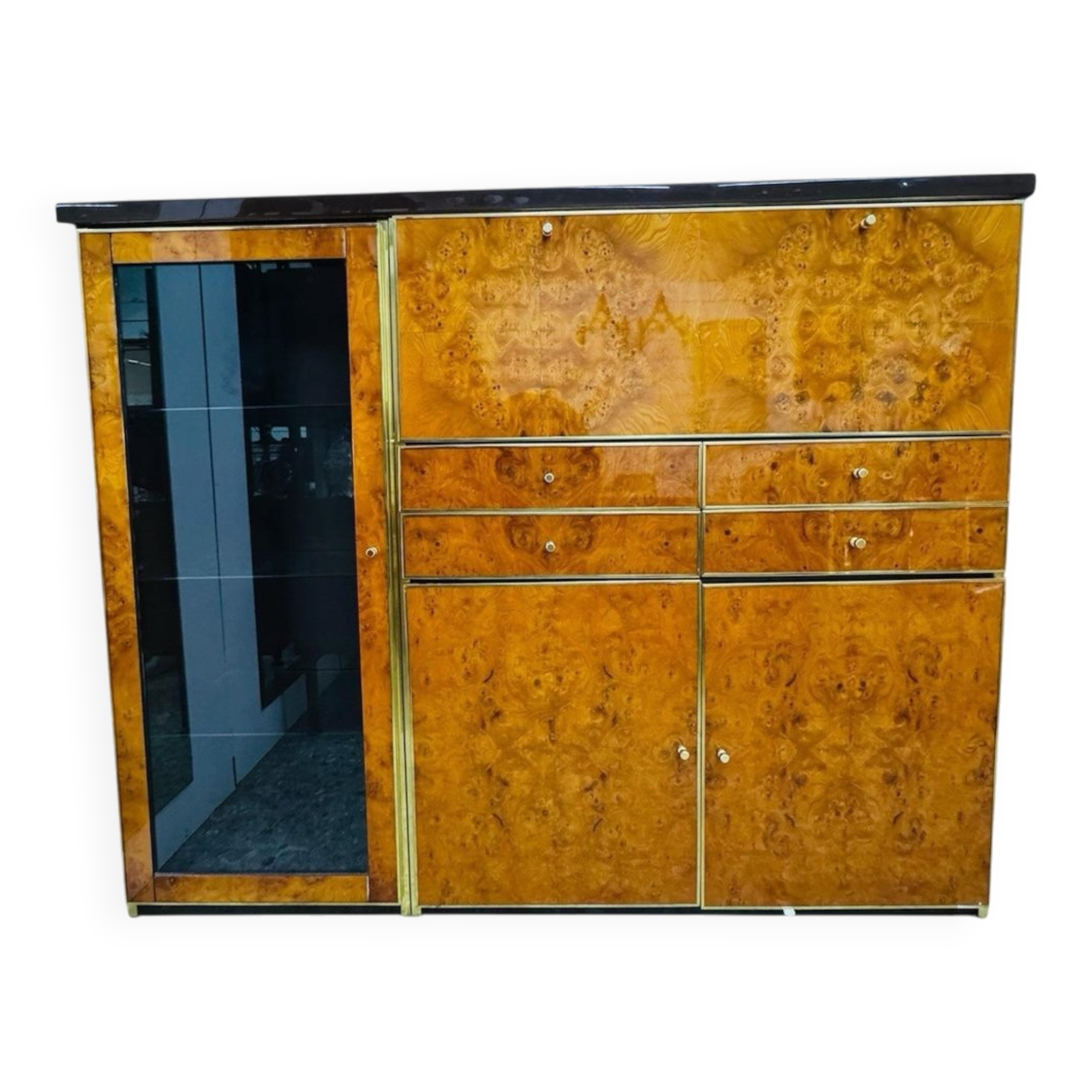 High Sideboard in Radica and Gilded Metal, 1970s