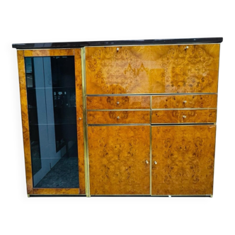 High Sideboard in Radica and Gilded Metal, 1970s