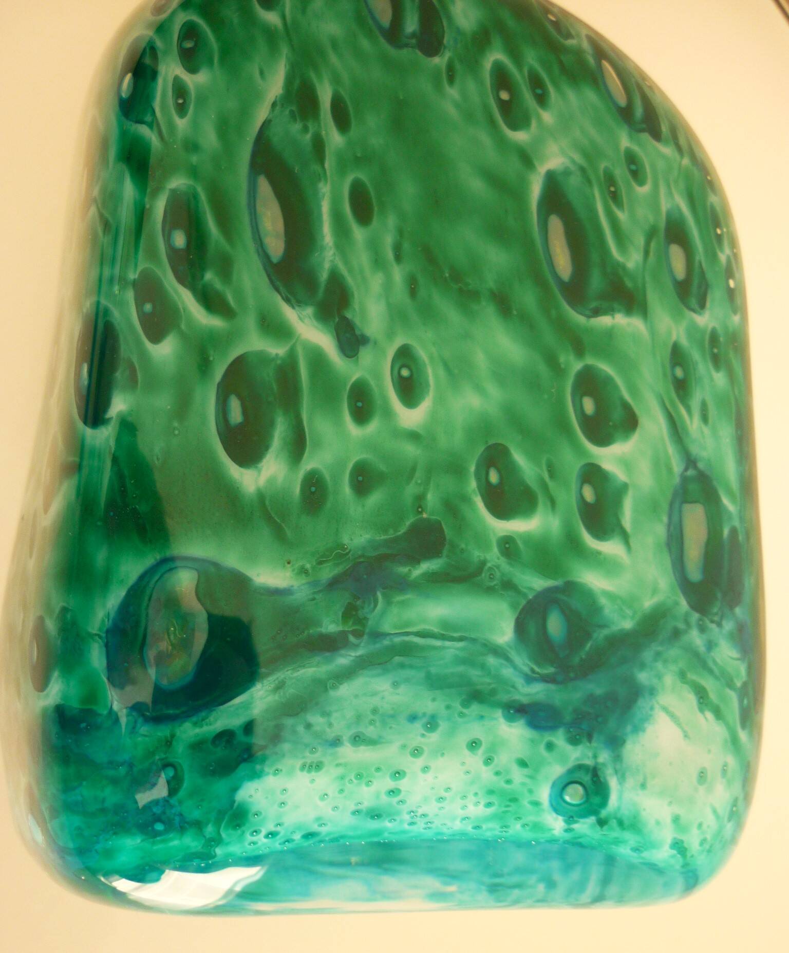 White multi-layer blown glass bottle vase with blue and green inclusions
