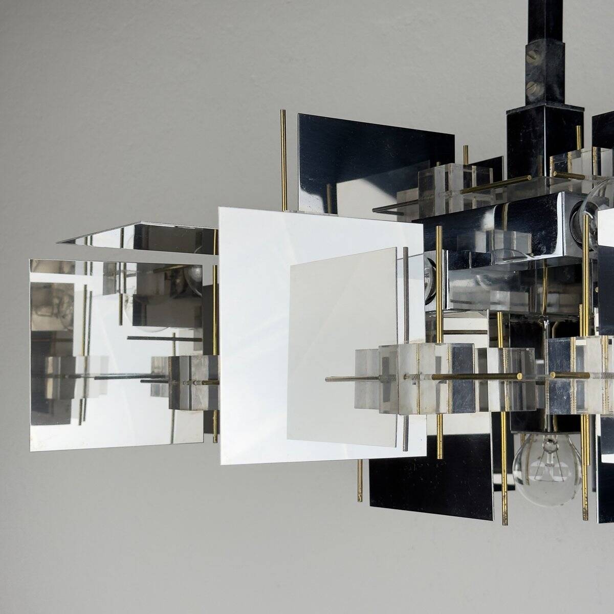 Vintage metal chandelier by Gaetano Sciolari, Italy, 1950s