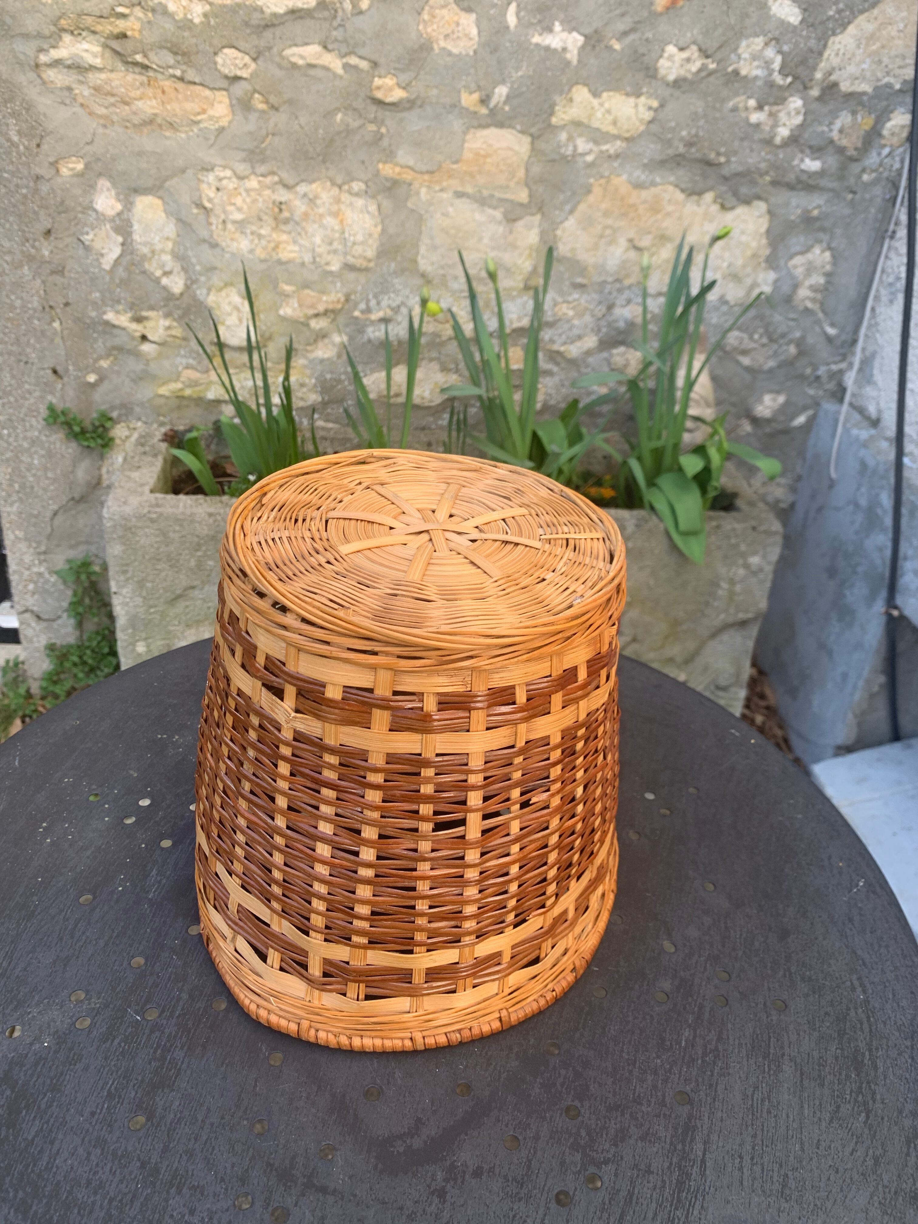 Vintage braided wicker pot cover