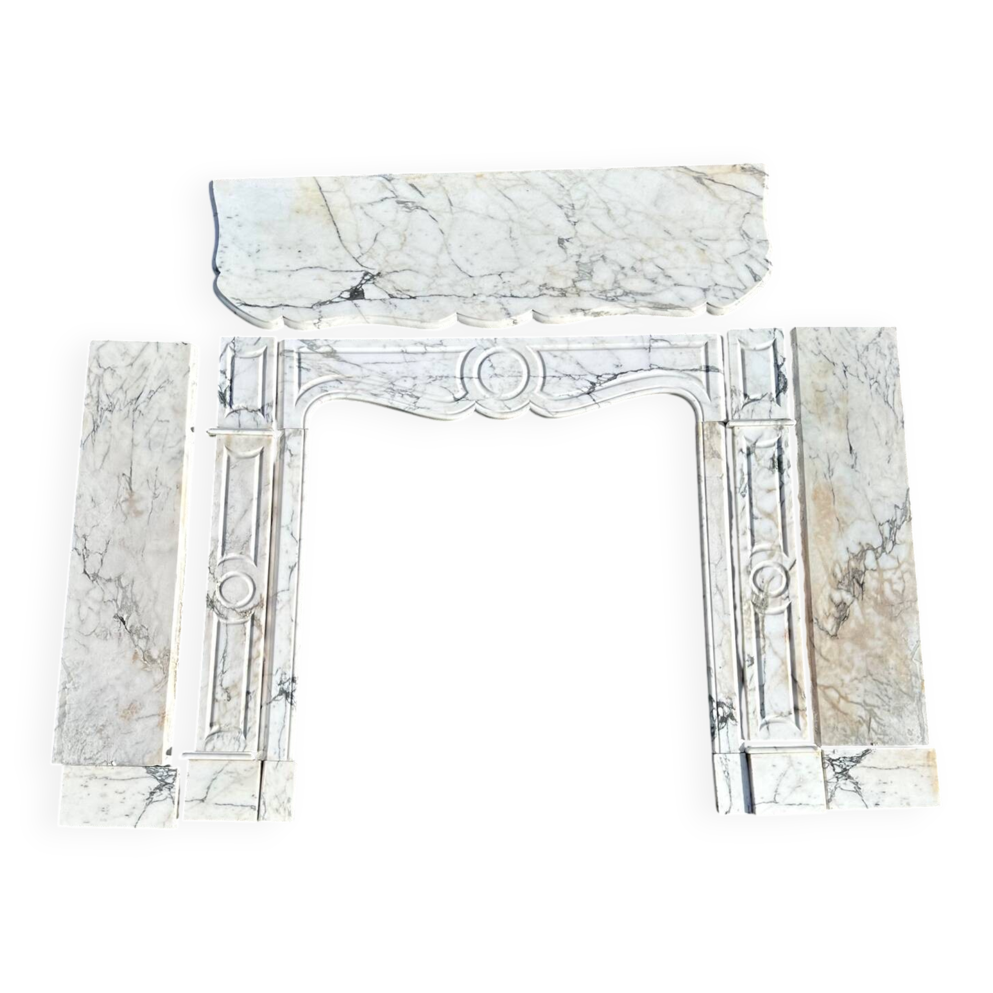 Paonazzo white marble Louis-style flat fireplace