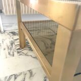 Vintage coffee table in gold-plated metal, brass-style, smoked glass, circa 1970