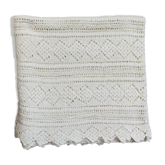 Dessus de lit deux places blanc au crochet