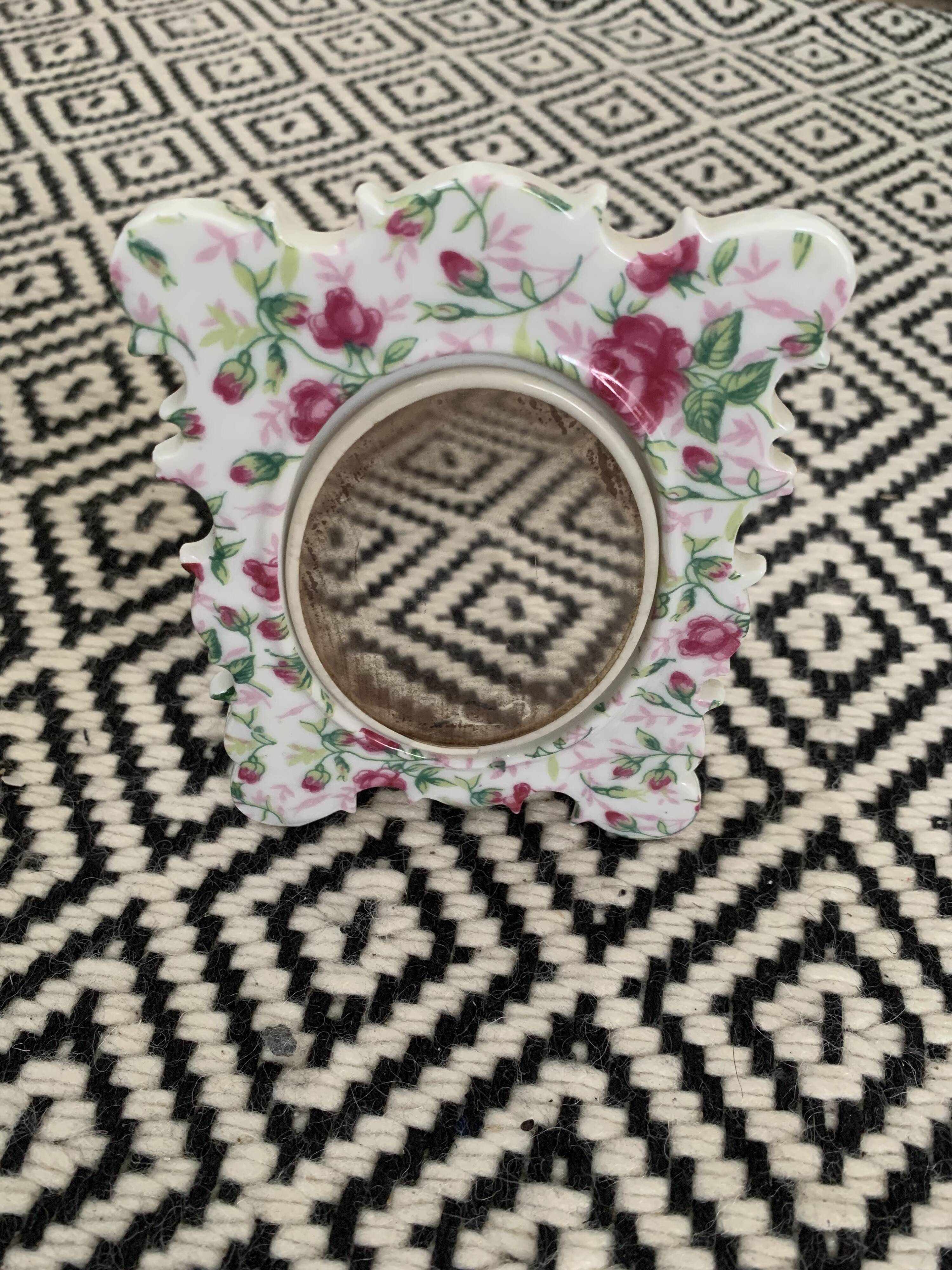Antique porcelain mirror pink pattern