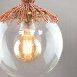 Art Deco Italian Pink Fabric and Brass Globe Pendant Lamp