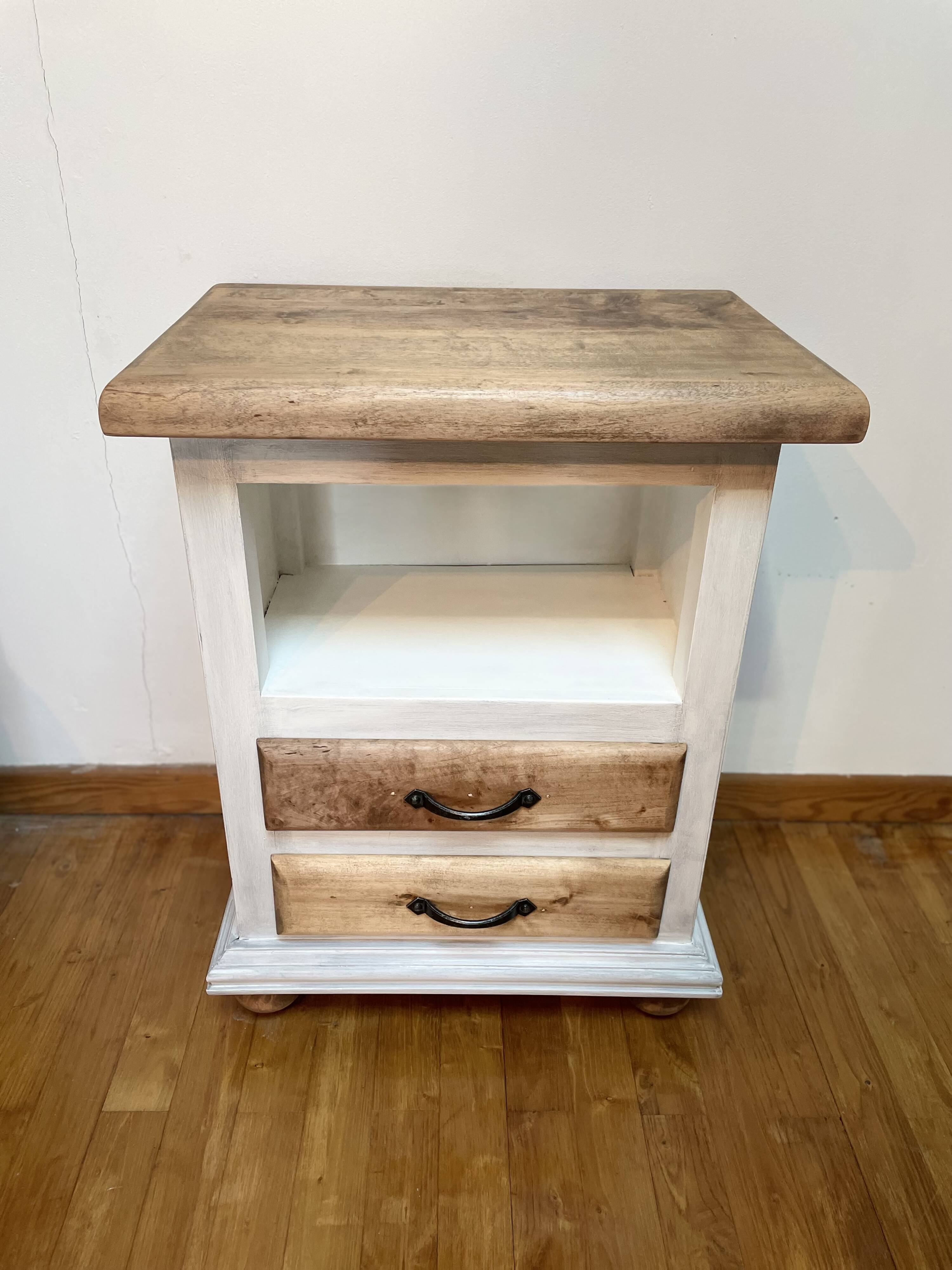 Bedside table with 2 drawers in patinated oak