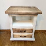 Bedside table with 2 drawers in patinated oak