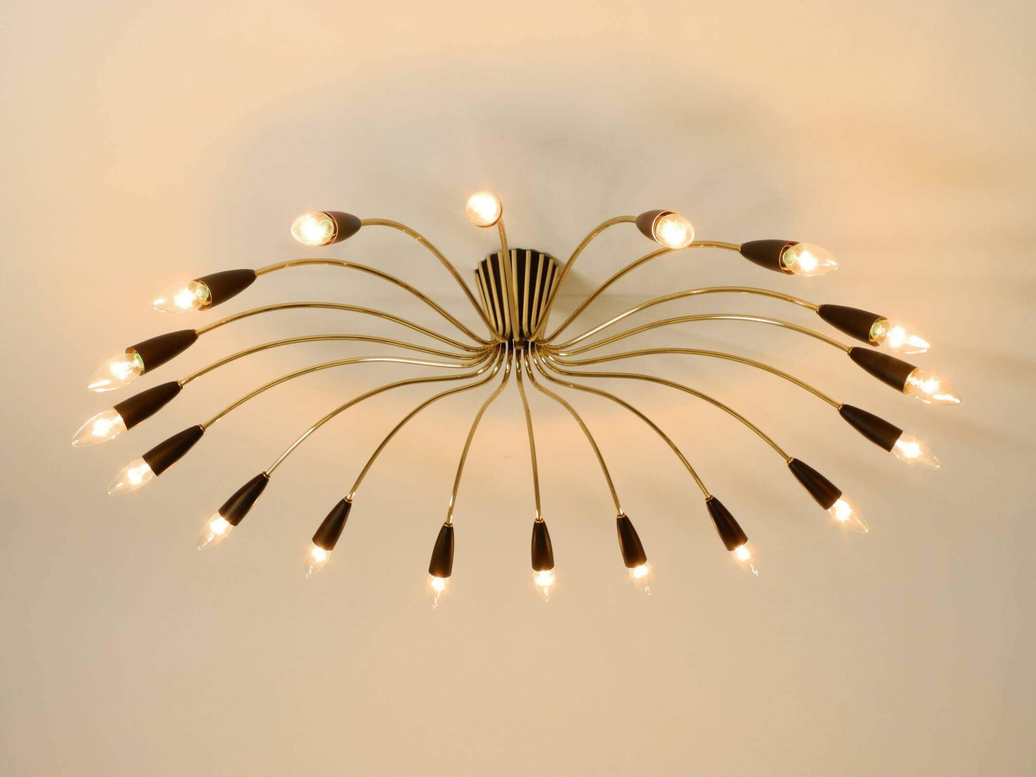 Huge 18-arm mid-century modern brass Sputnik ceiling lamp | Ø 113 cm