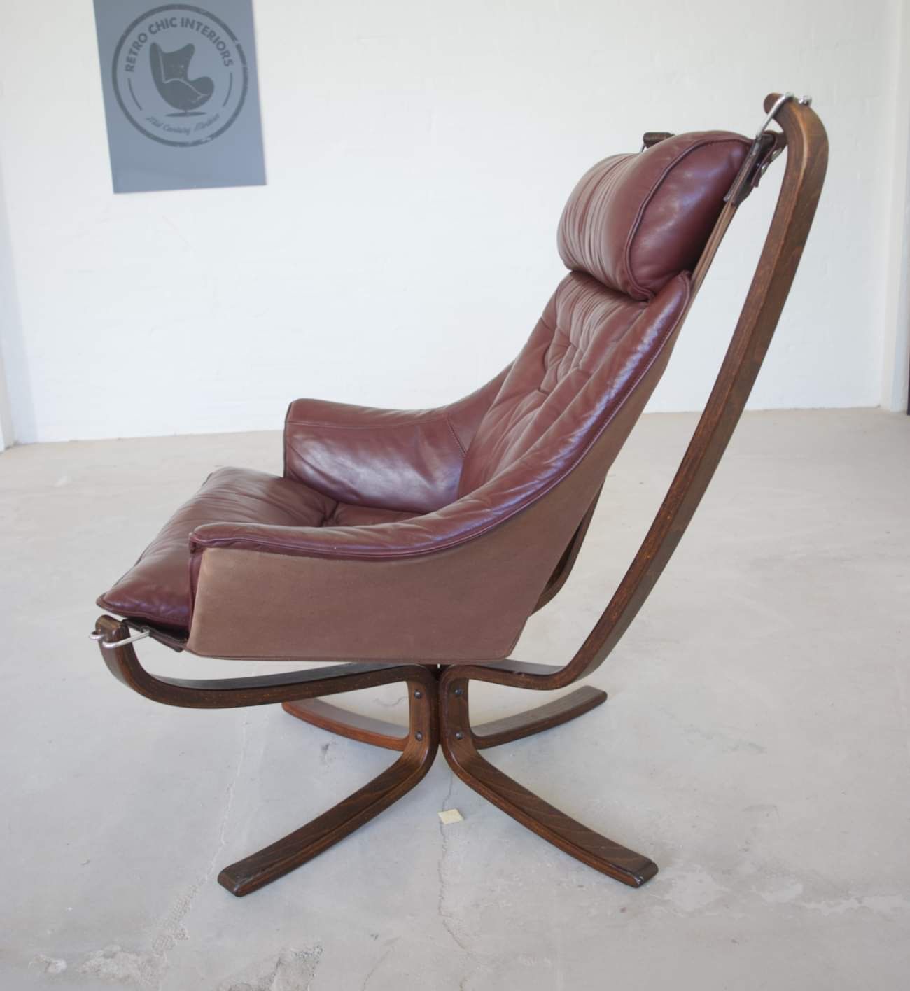 Chaises Falcon à ailes et dossier haut en cuir Sigurd Resell vintage rétro