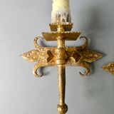 Pair of gold metal wall lamps Ferro Arte, 60s-70s