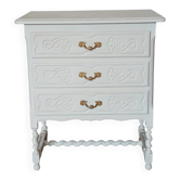 Petite Commode Vintage Style Louis XIII - Blanc Mat & Pieds Torsadés