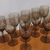 Set of 11 glasses with chiseled vintage 60s transparent brown