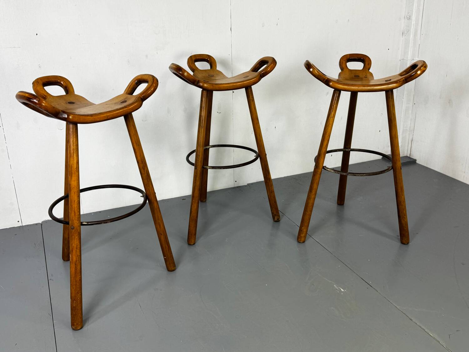 Set of 3 Brutalist Marbella Bar Stools by Sergio Rodrigues, 1960s
