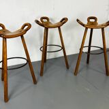 Set of 3 Brutalist Marbella Bar Stools by Sergio Rodrigues, 1960s