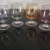 6 old vintage colored liquor glasses