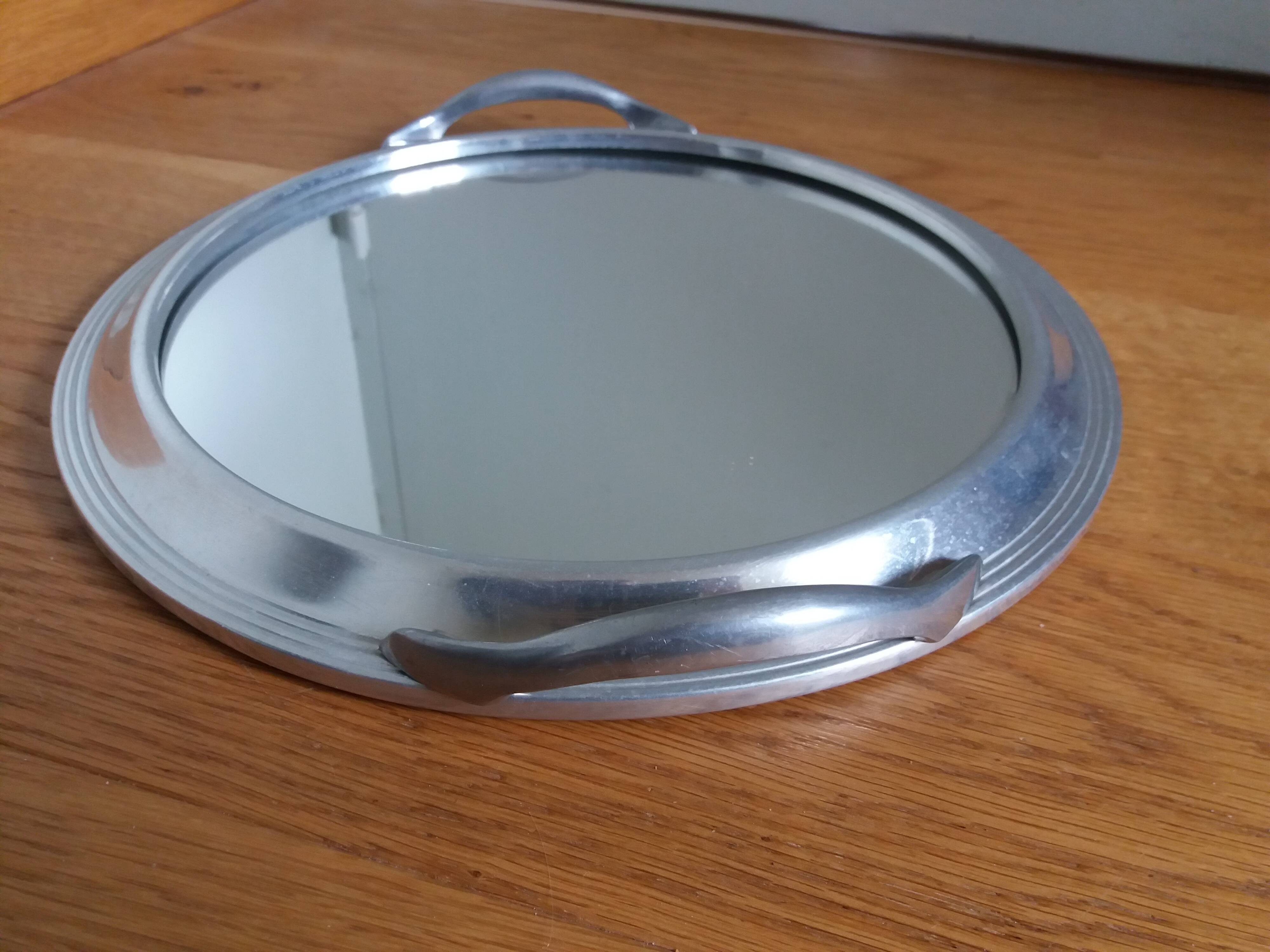 Appetizer tray with cups and Art Deco mirror tray