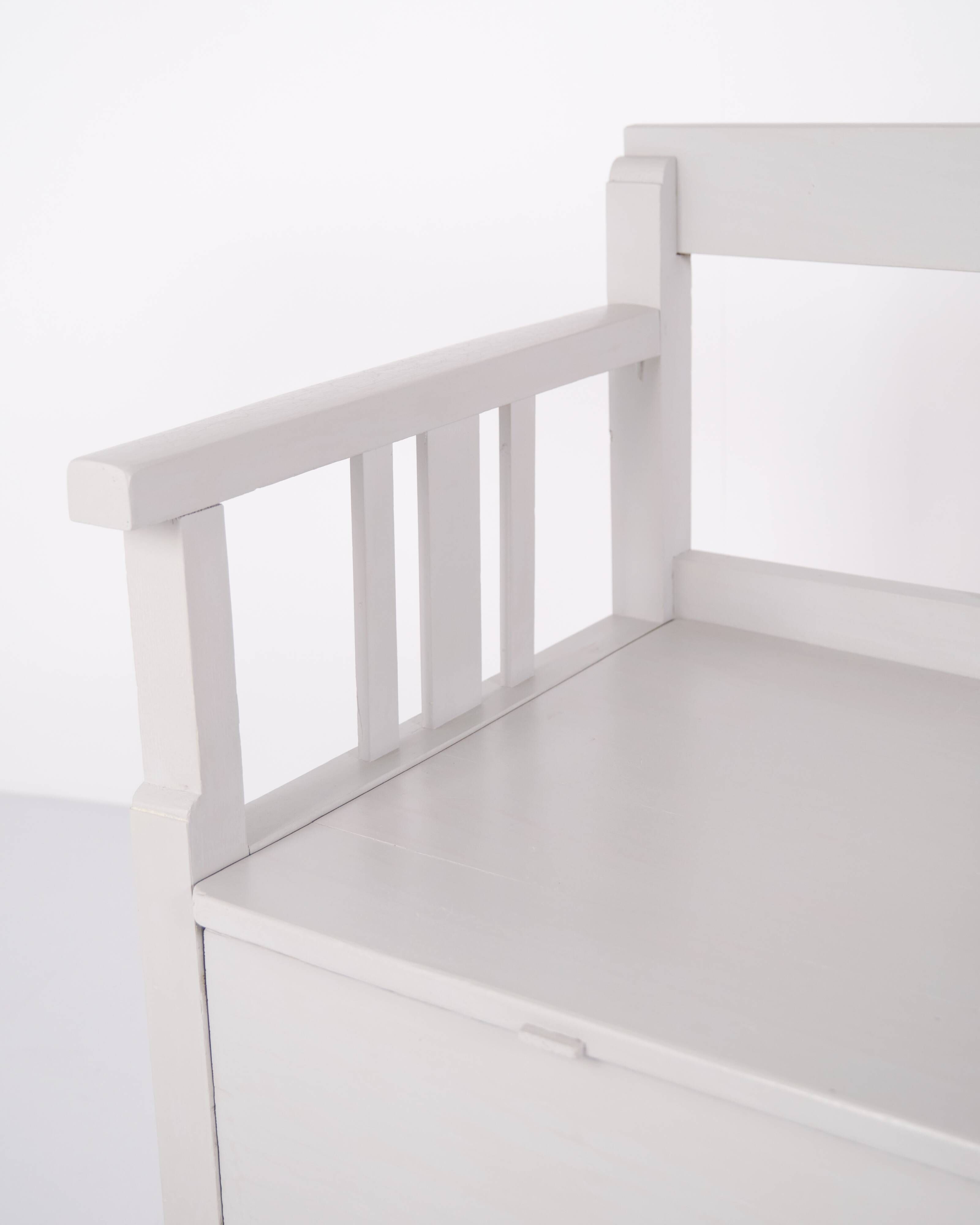 Antique storage bench – grey painted – pine wood – 1860s