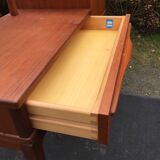 Vintage Scandinavian teak dressing table with 1 drawer 1 flap and its swivel mirror.