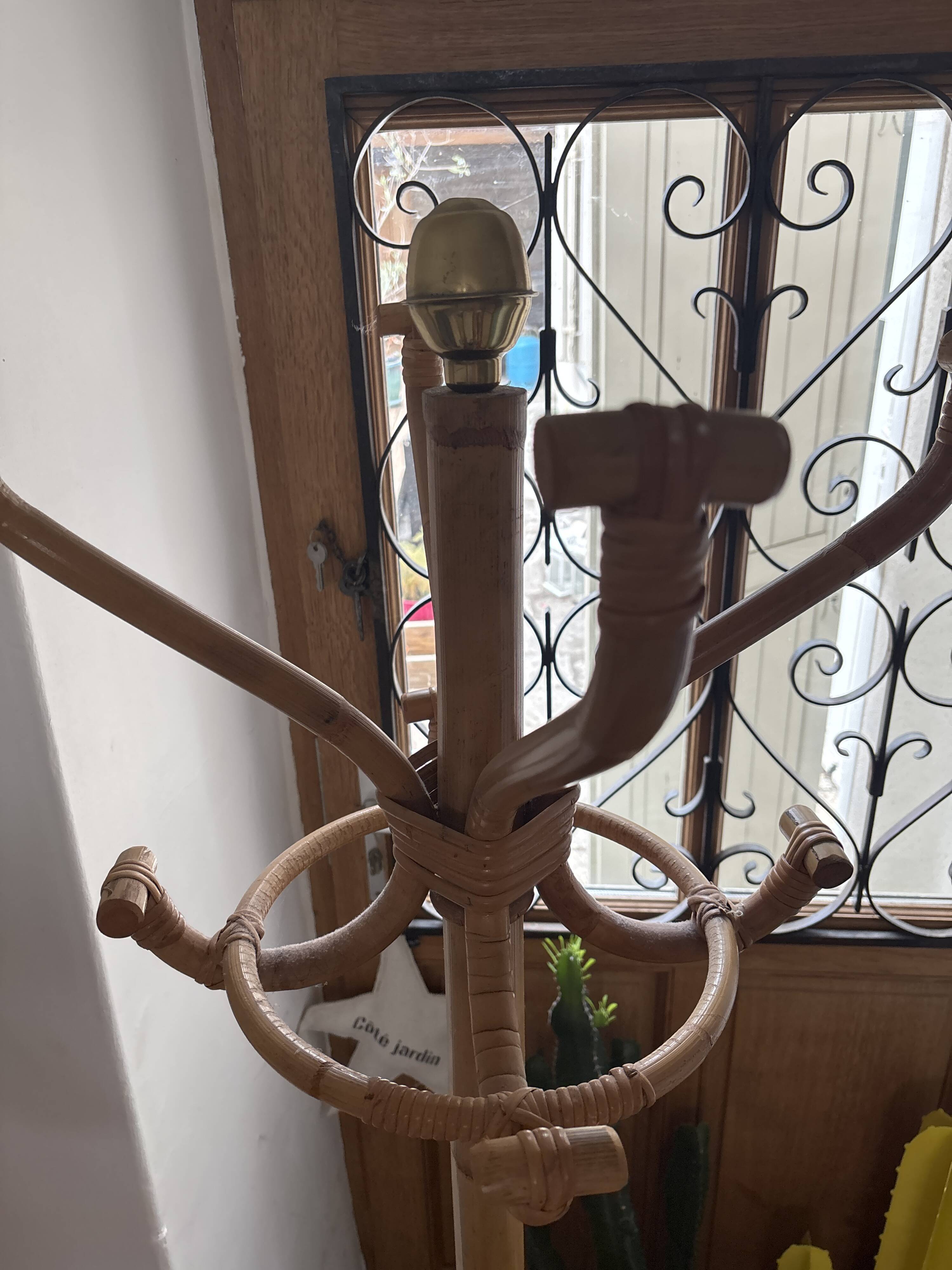 Freestanding rattan coat rack