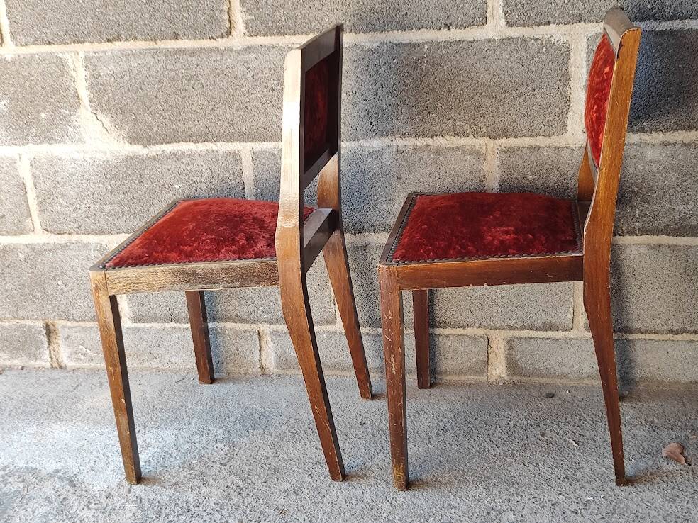 1890/1930 Pair of red velvet chairs / beech