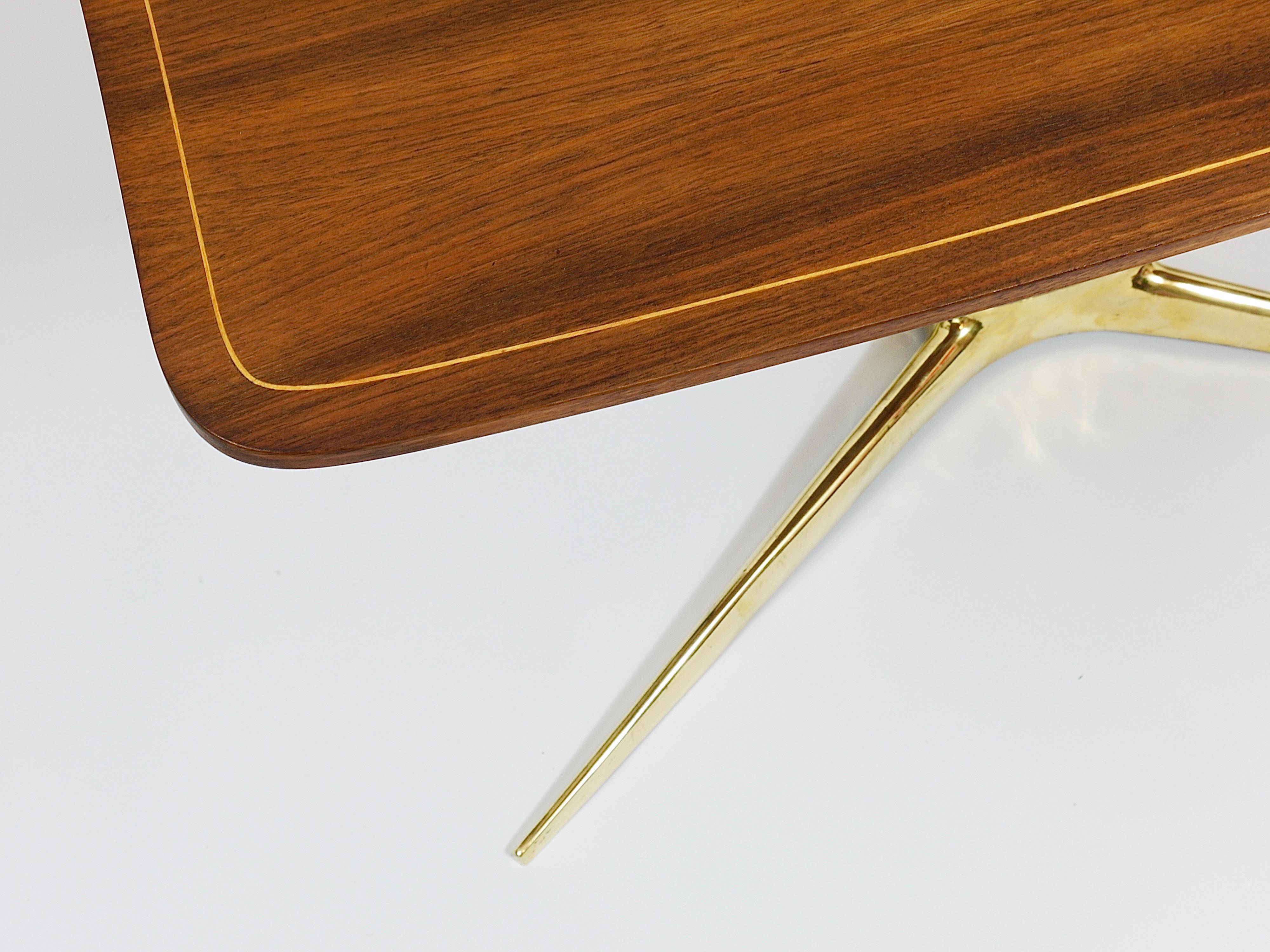 Oswald Haerdtl x Hagenauer Vienna coffee table in brass and walnut, Austria, 1950s
