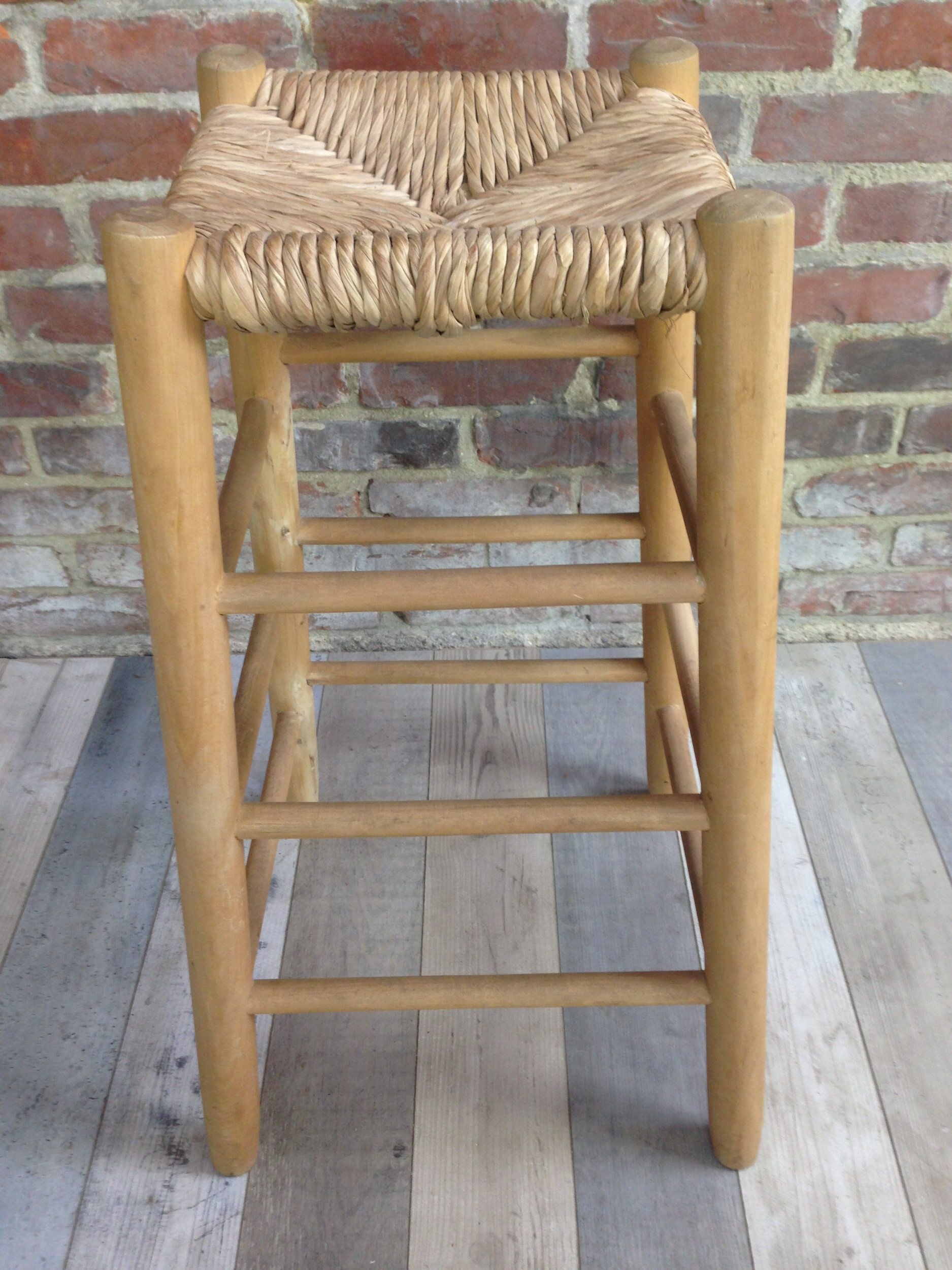 Wooden and straw stool