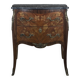 Commode galbée de style Louis XV en marqueterie florale dessus marbre noir