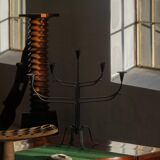 Brutalist Scandinavian candlestick in wrought iron and metal from the mid-20th century.