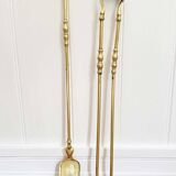 19th-century brass fireplace tongs and shovel.