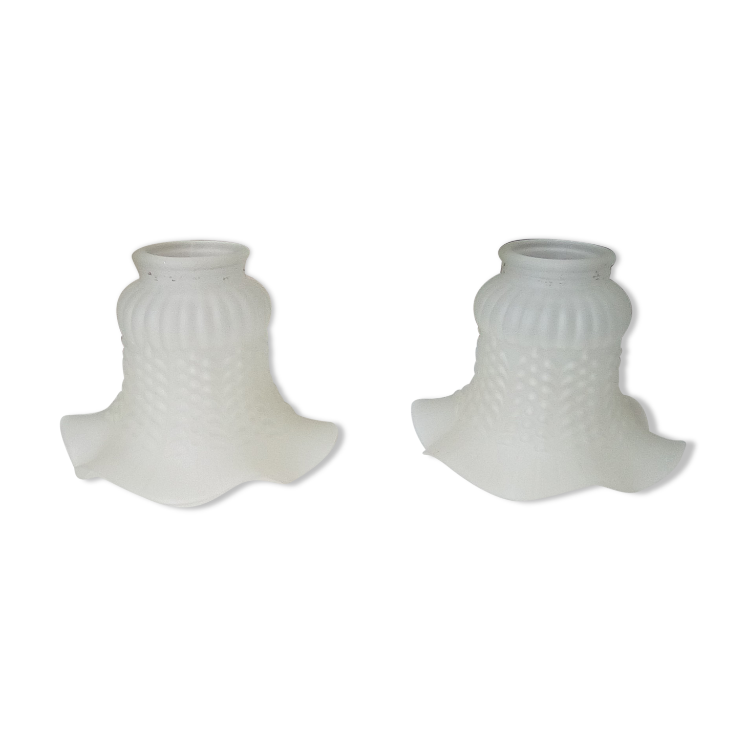 Paire d'abat jour tulipe vintage en verre moulé