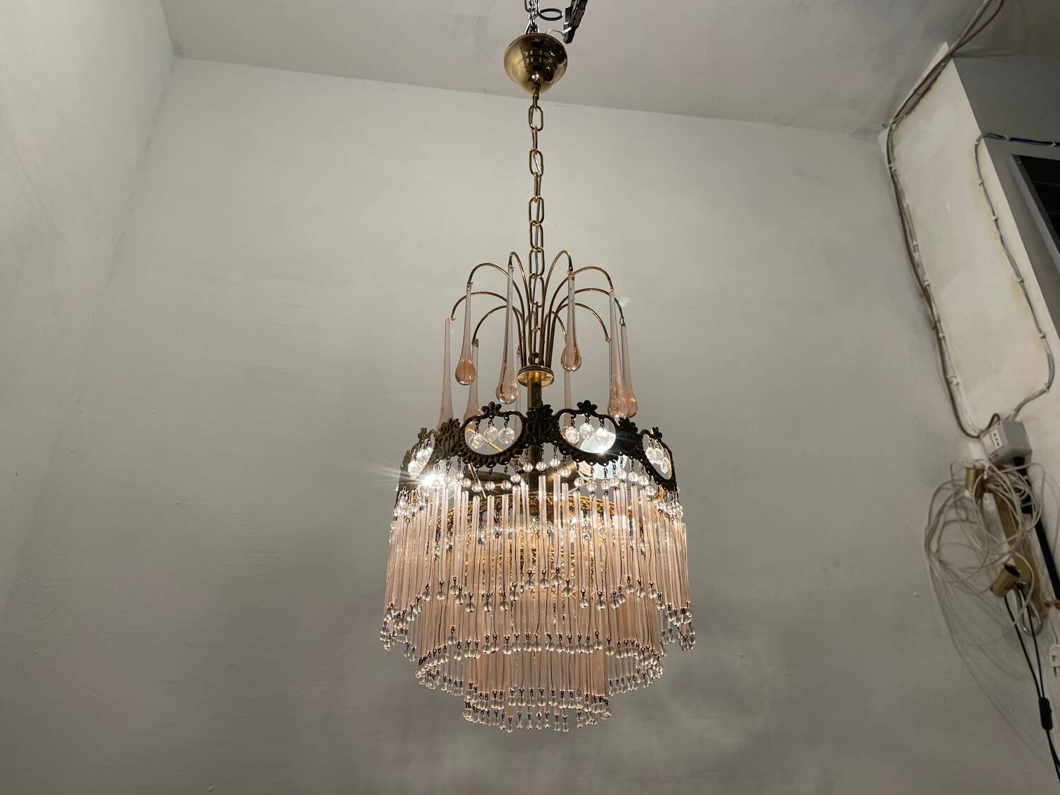 Pink Murano Glass Rod Chandelier