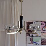 Lustre plafonnier en verre fumé laiton et acier années 50