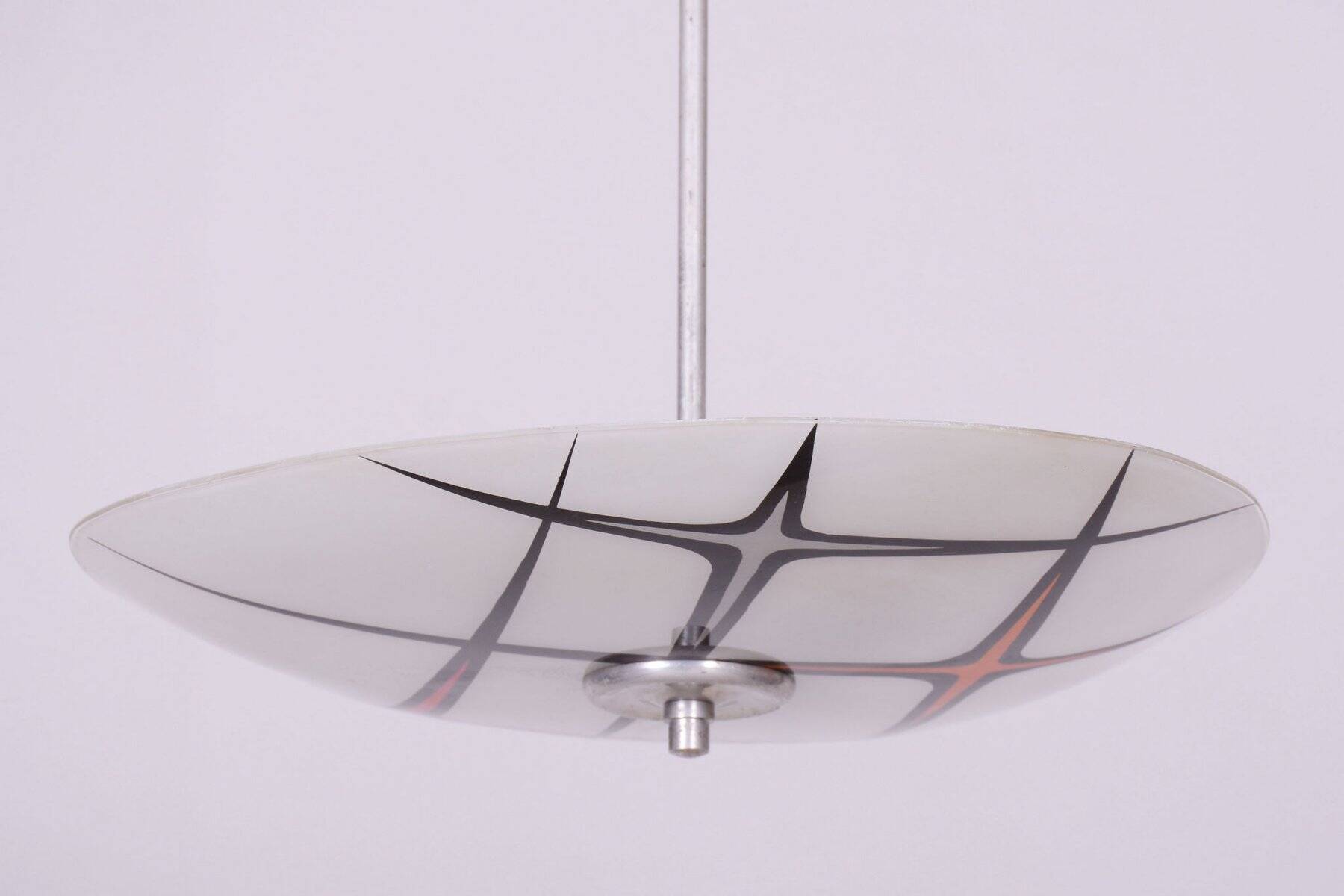 Mid-Century Chandelier in Chromed Steel and Glass, Czech, 1950s