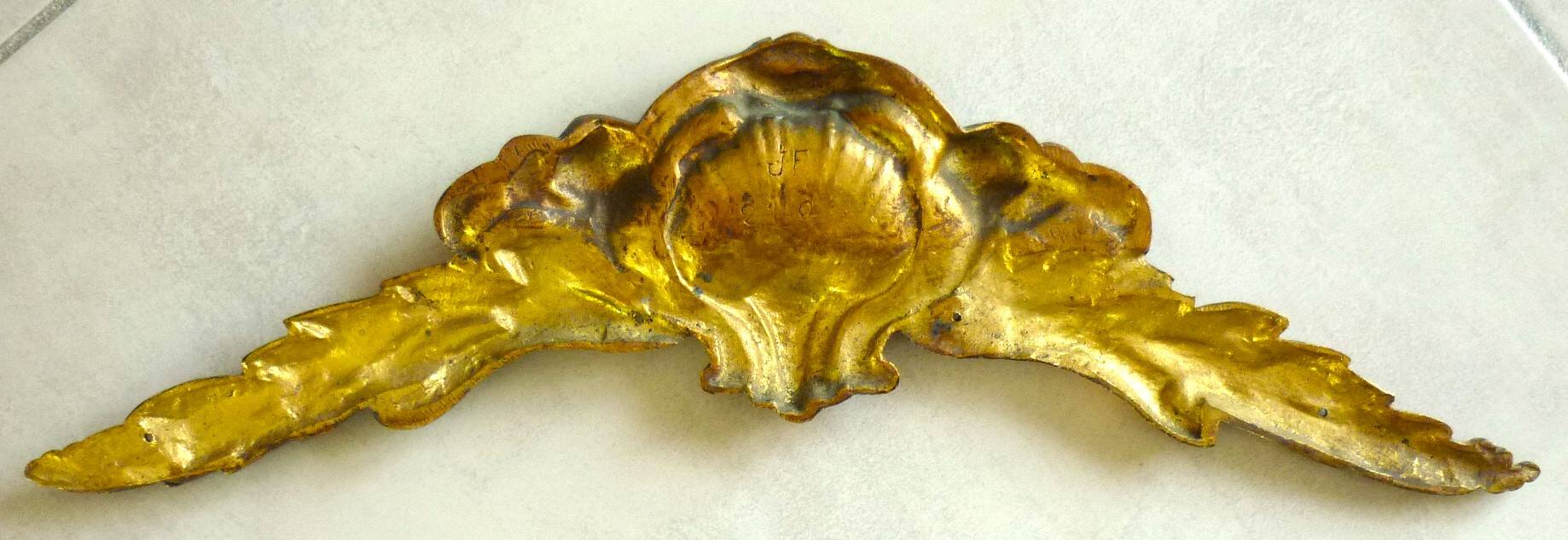 Antique gilt bronze pediment, furniture decoration, mirror, signed JF