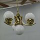 1930s Czech Art Deco Brass Chandelier with Milk Glass Globes