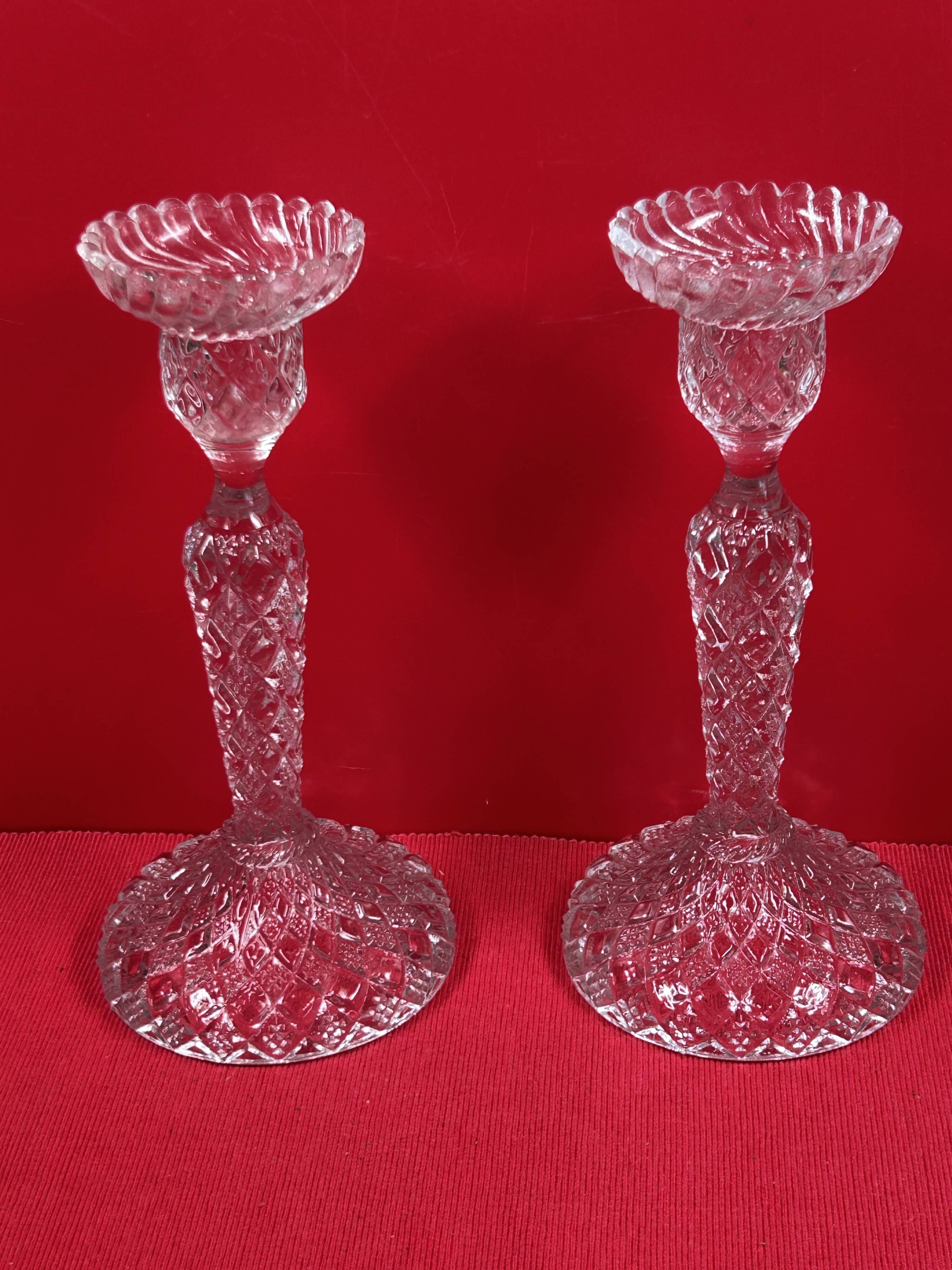 chandelier Pair of large glass moulded candlesticks 23 cm