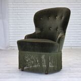 Chaise d'appoint danoise des années 1970, velours vert, pieds en bois de hêtre.