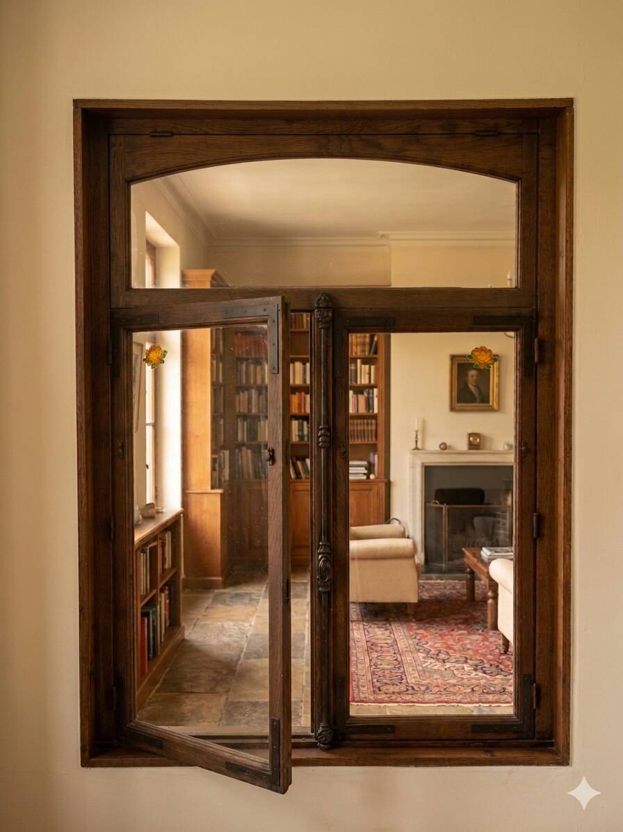 Old oak window from the early 20th century.