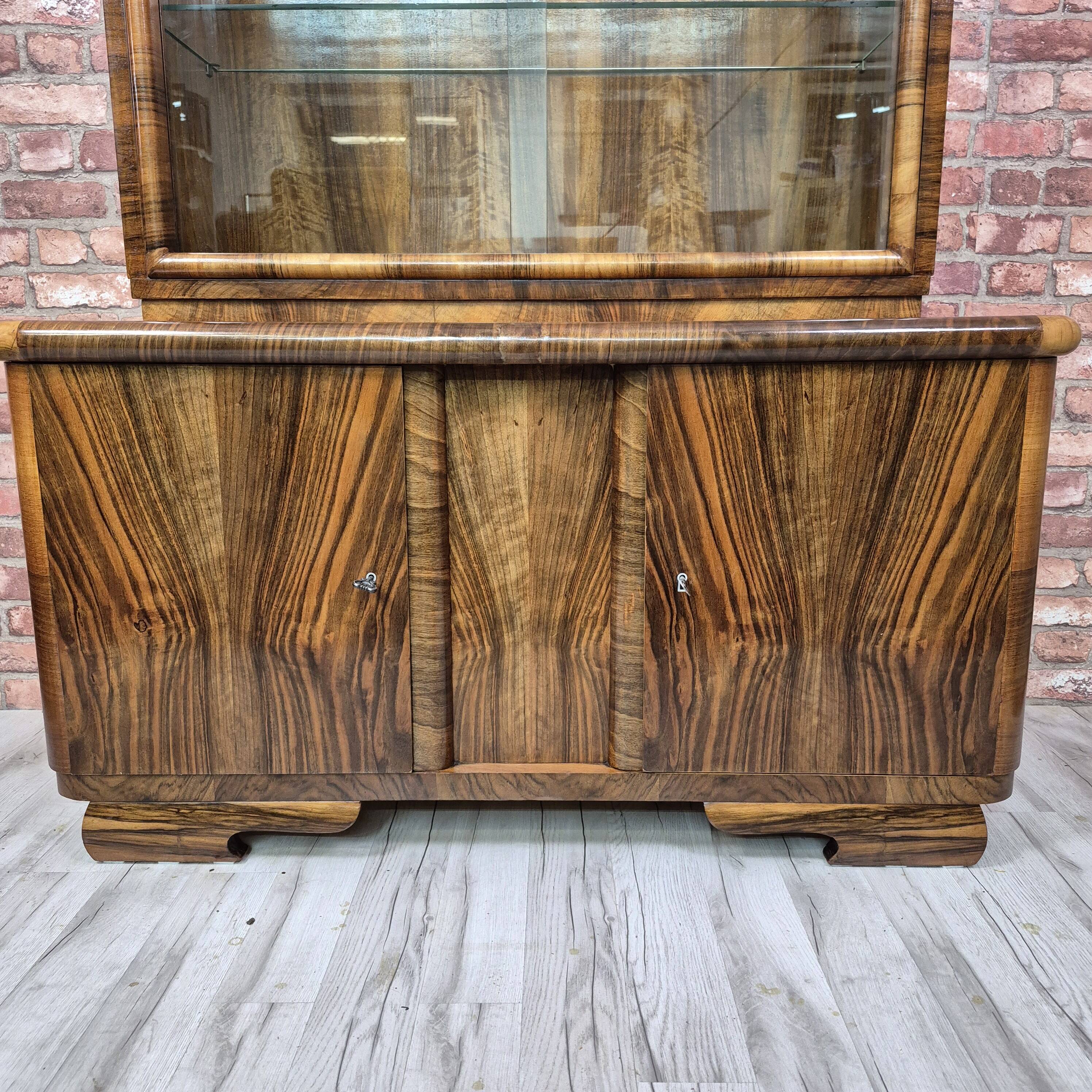 Streamlined Art Deco Walnut Display Cabinet / Sideboard – 1930s / 1940s