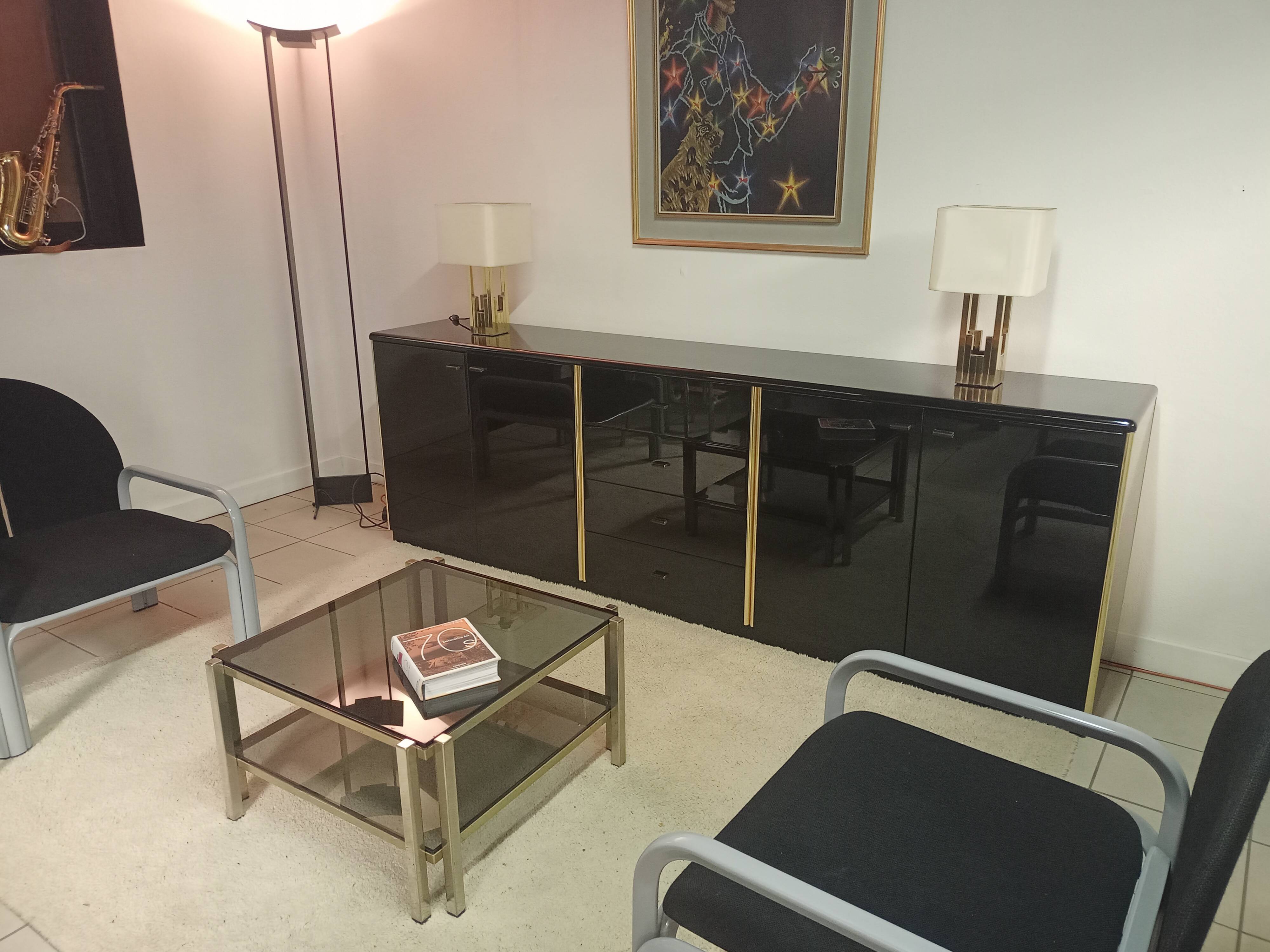 Black lacquered and brass design 70/80