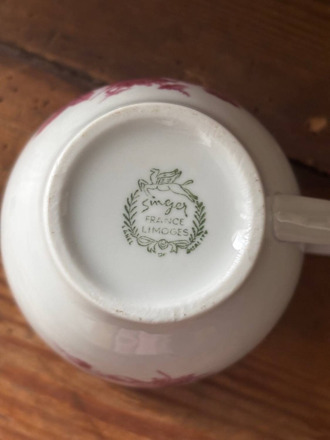 Superb Singer Limoges pink floral porcelain cup