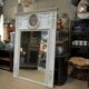 Miroir trumeau fin 19eme style louis 16 en sapin et verre avec huile sur toile