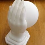 Vintage wall lamp with outstretched hand & opaline globe