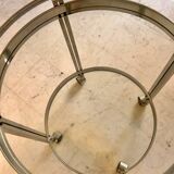 Vintage round dessert trolley in chrome steel, with two glass shelves.
